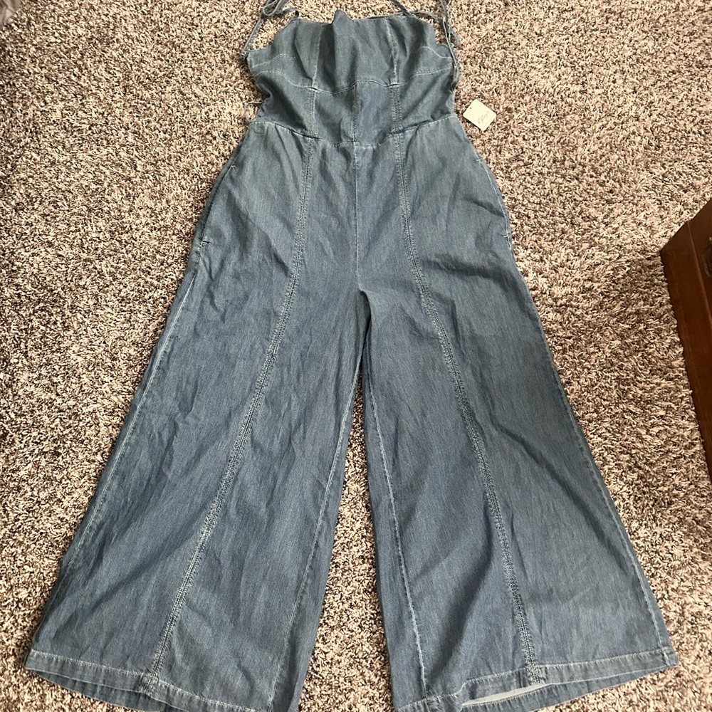 We The Free Blue Jumpsuit Sleeveless Wide-Leg